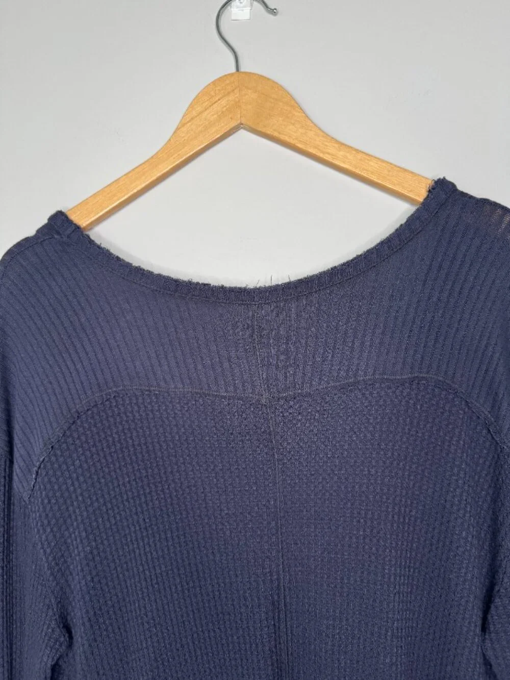 Free People Sunset Park Thermal Waffle Knit Tunic Womens L Wide Vneck Raw Edges